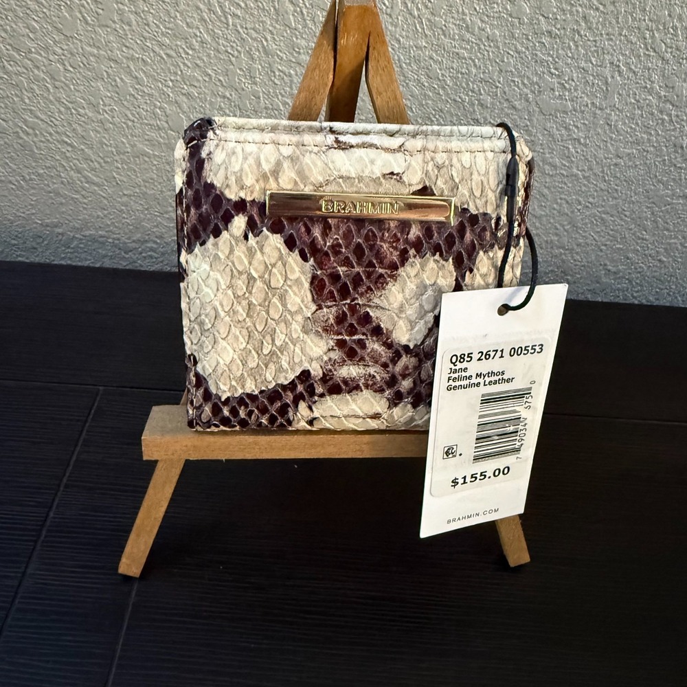 Brahmin Jane Snakeskin Embossed Leather Feline Mythos Bifold Wallet NWT $155 Pkg